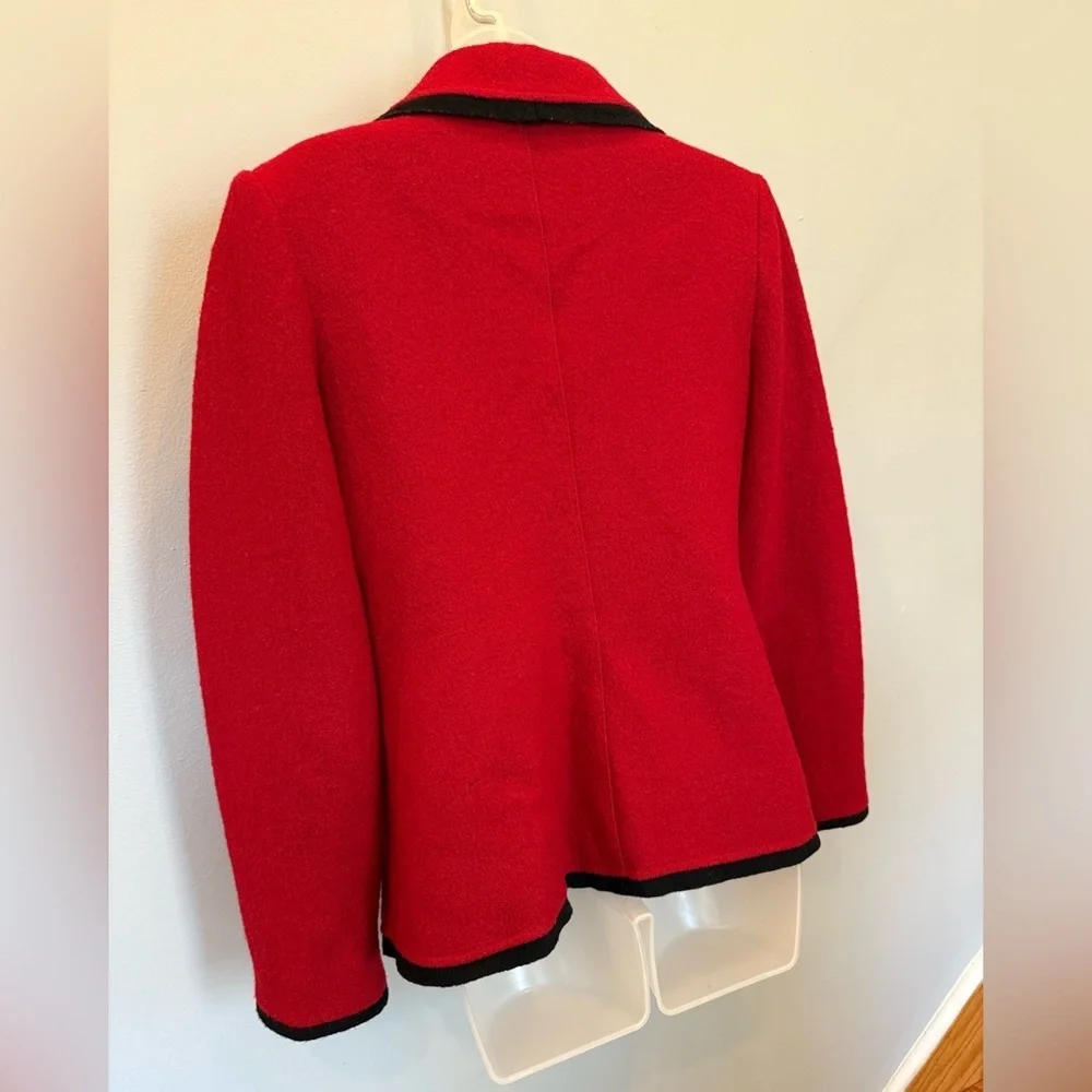 Grace Elements 100% Wool Red Blazer with Black Trim - Size 10